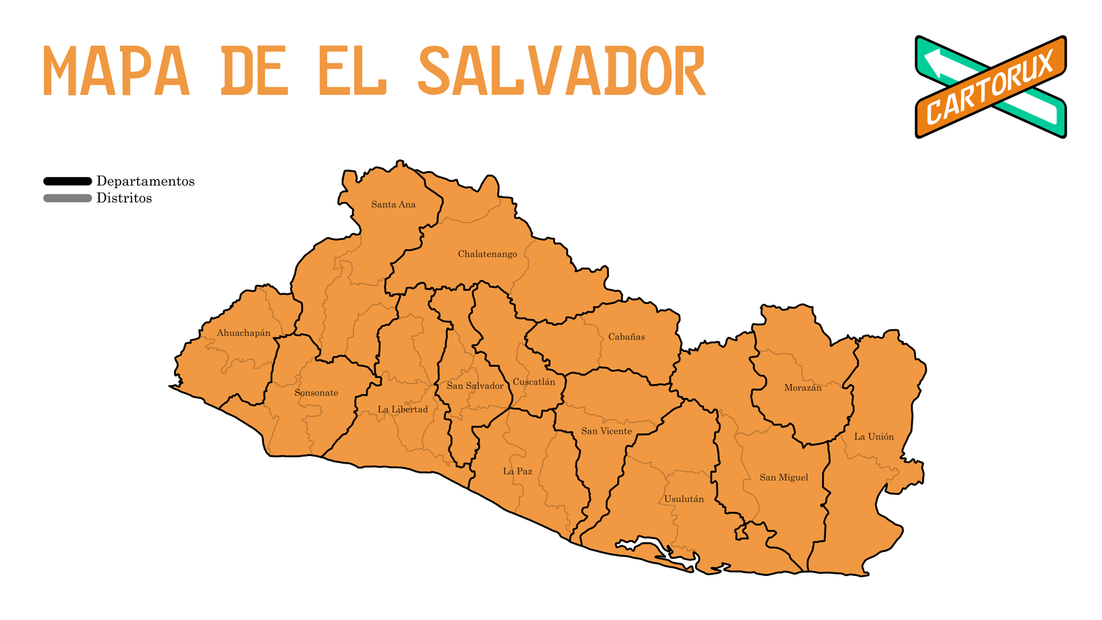 Mapa de El Salvador, departamentos y distritos